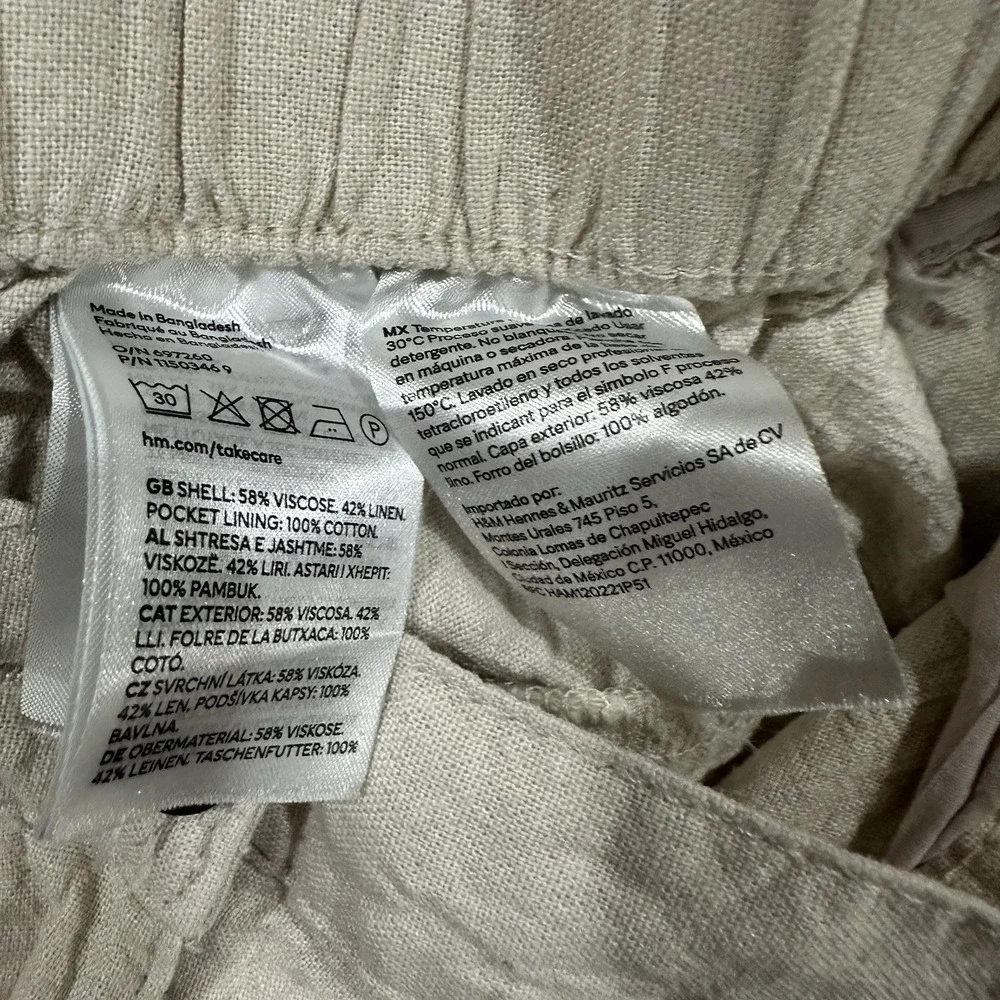 H&M Pants Lounge Women's Medium Comfy Beach Cream Linen Blend Boho Baggy